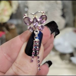 CUSTOM BELLY RING PIERCING. PURPLE CRYSTAL 🦋 BUTTERFLY W RHINESTONES. + IN BLUE